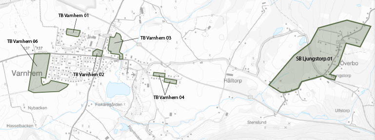 Karta över Varnhem och Ljungstorp