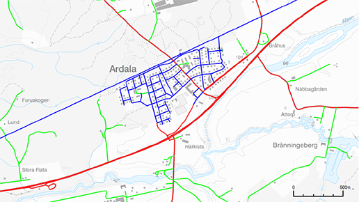 Karta över Ardalas vägnät