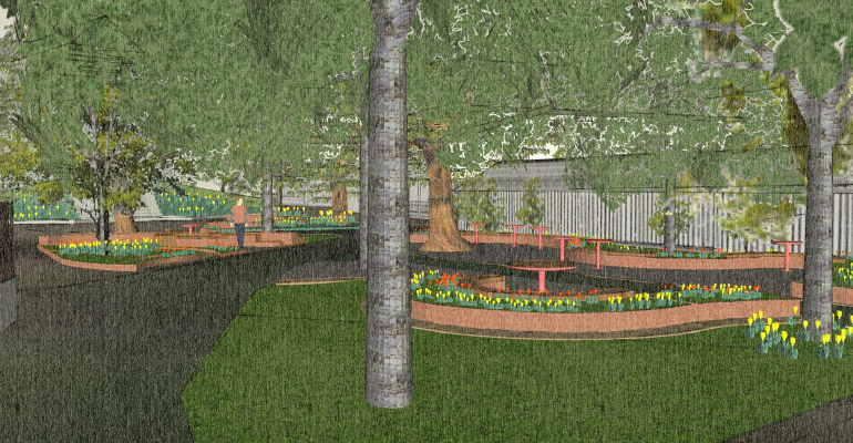 En skiss över en park