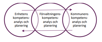 Kompetensförsörjningsprocessen. Tre nivåer av kompetensanalys: enhetens, förvaltningens och kommunens.