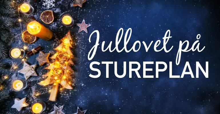 Julig bild med mörkblå bakgrund med stjärnor och med texten Jullovet på Stureplan