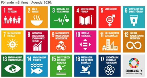 Bild som listar alla delmål för Agenda 2030