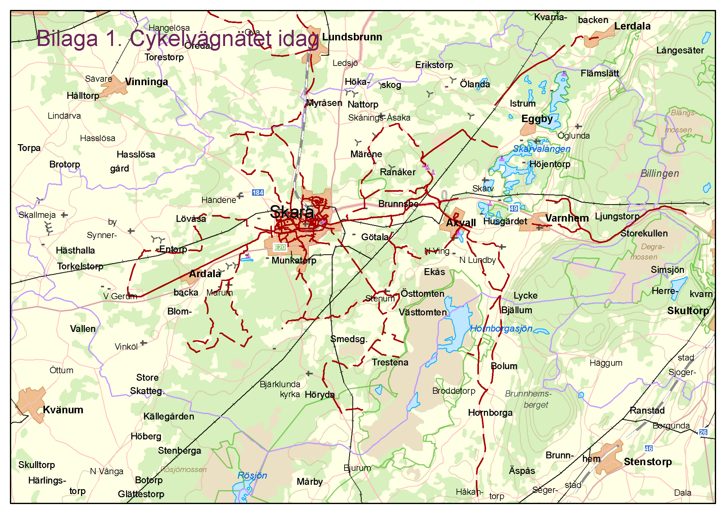 Bilaga 1 - karta över cykelnätverket idag