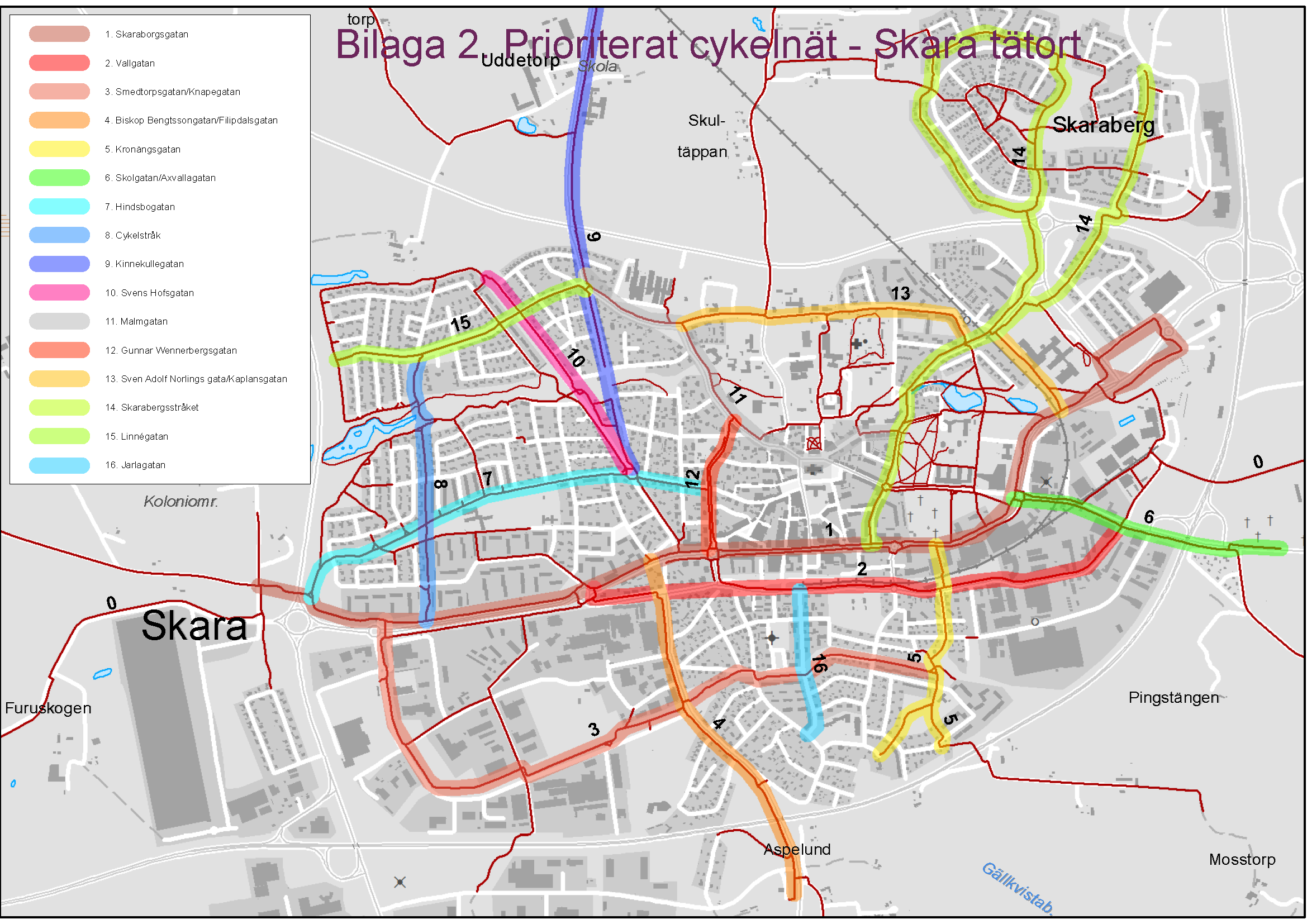 Bilaga 2 - karta över prioriterat cykelnät, Skara tätort