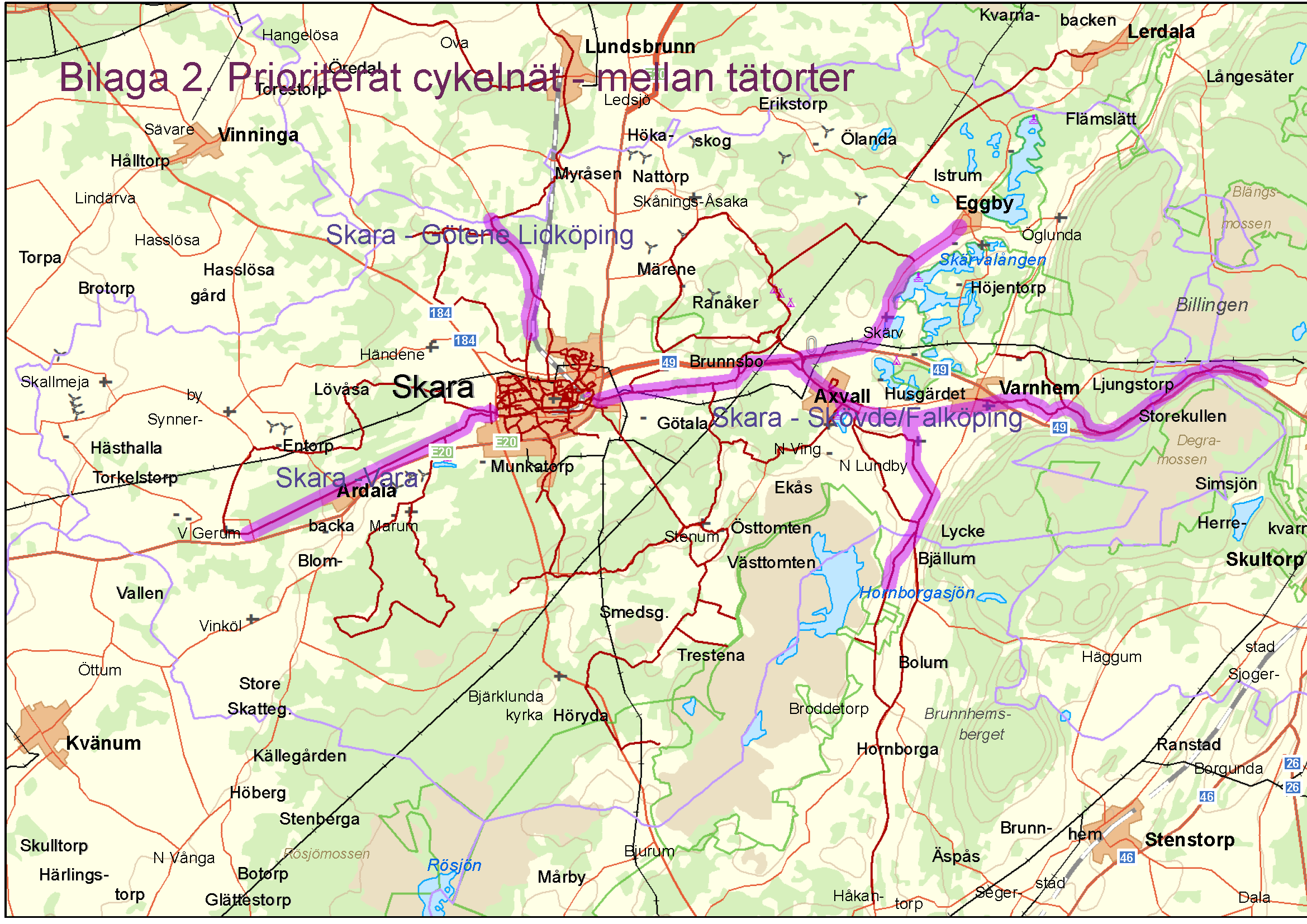 Bilaga 2 - karta över prioriterat cykelnät mellan tätorter