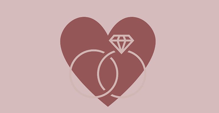Rosa bild på hjärta med två vigselringar inuti.